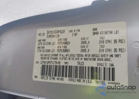 2007 Dodge Ram 1500 Slt из США, поврежденный, VIN 1D7HA18P07S179409